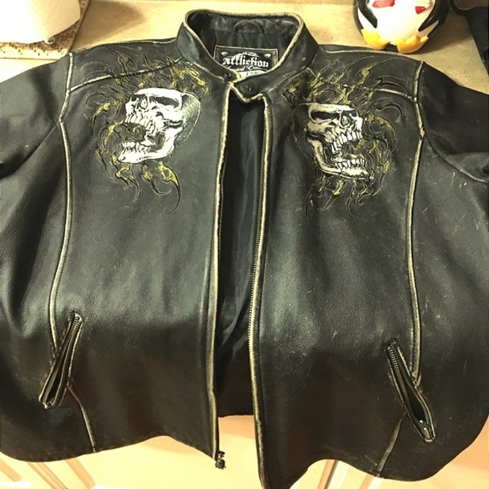 Men's Afflicition Skull Leather Jacket